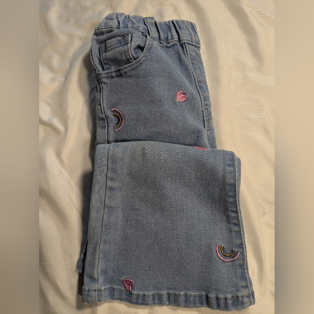 Girls Shein Jeans With Rainbows And Hearts Size‎ 6Y
